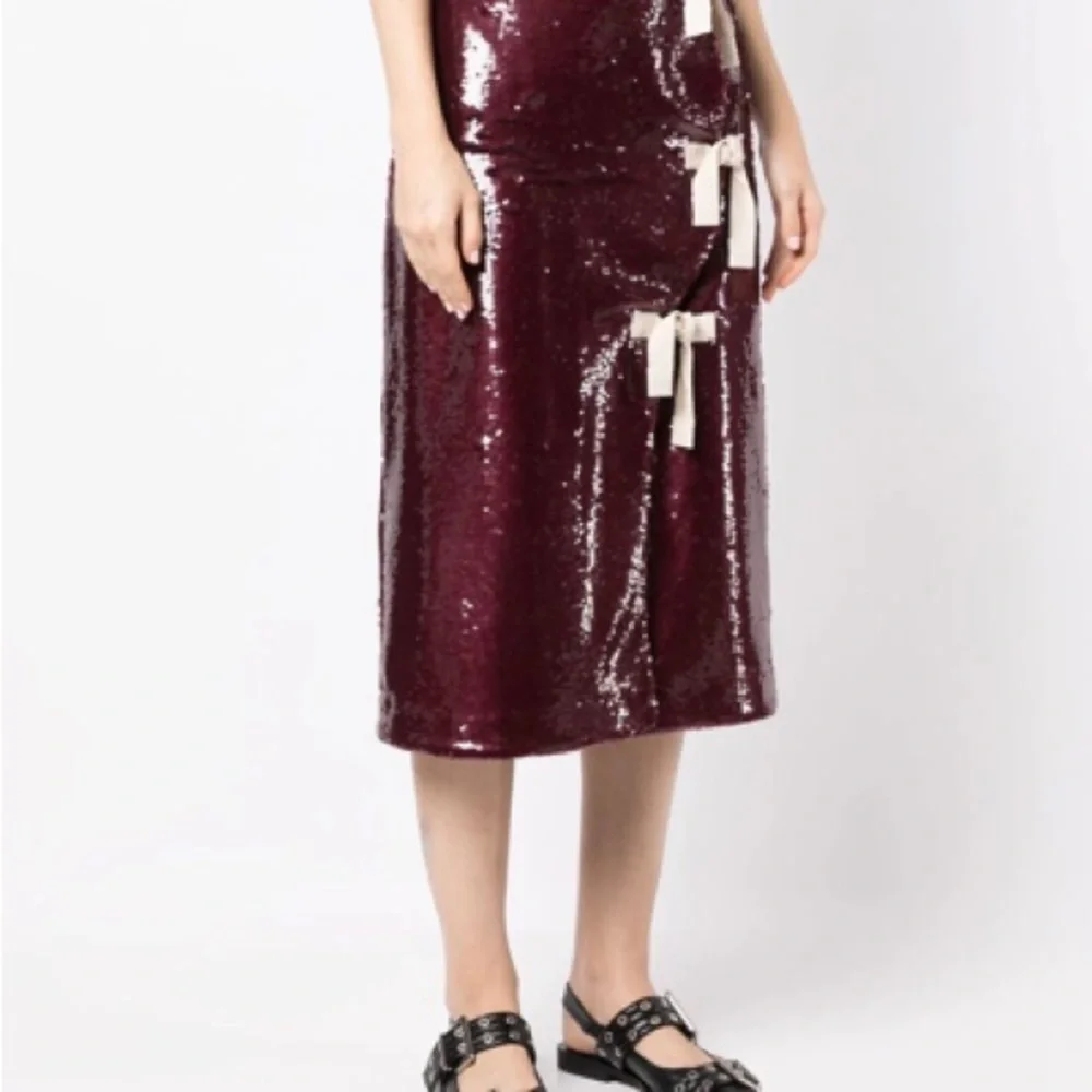 Ganni Sequin Midi Skirt with Bows - Burgundy size 34